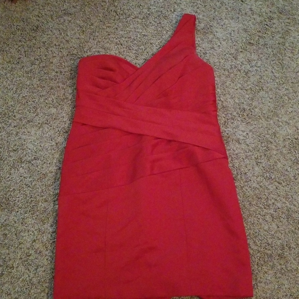 Red one shoulder cocktail dress